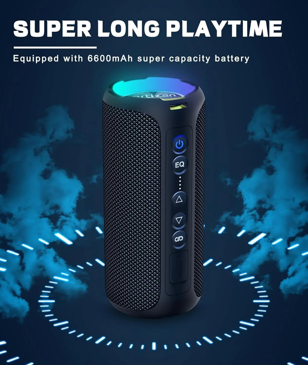 Altavoces Bluetooth Ortizan, altavoz estéreo inalámbrico portátil - IPX7 resistente al agua, sonido fuerte, graves profundos, luz LED, Bluetooth 5.3