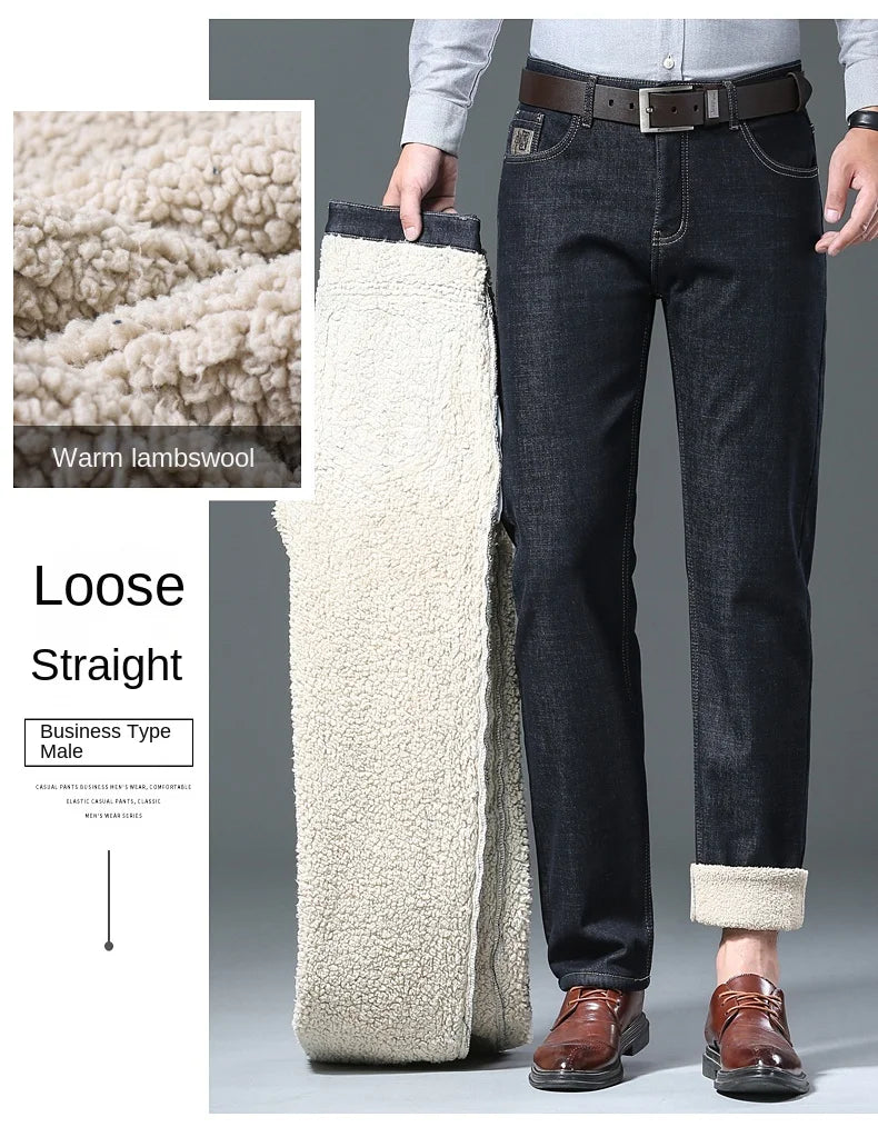 Pantalones Vaqueros Holgados para Hombre, Elásticos, con Forro Polar