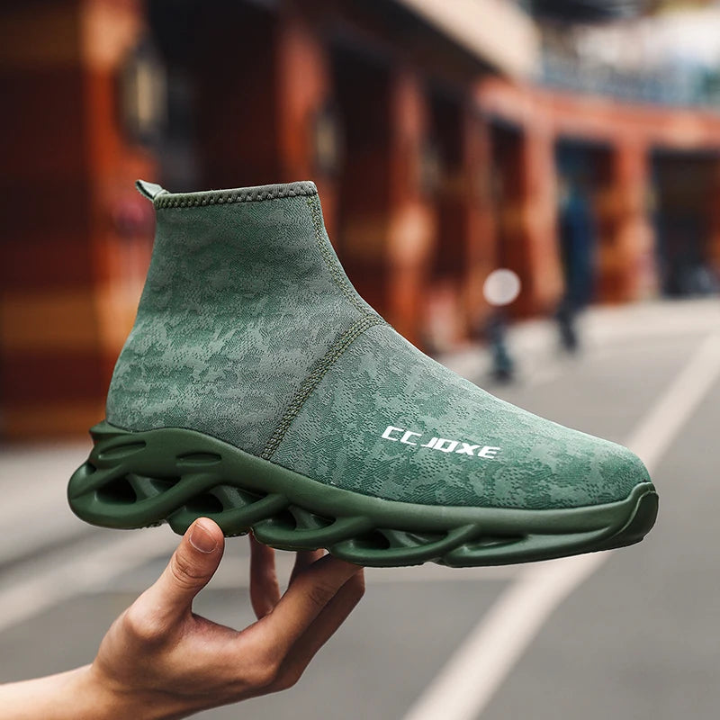 Zapatos informales transpirables para hombre, zapatos tobilleros antideslizantes a la moda para caminar al aire libre, zapatillas de deporte para hombre, zapatillas sin cordones con aumento de altura