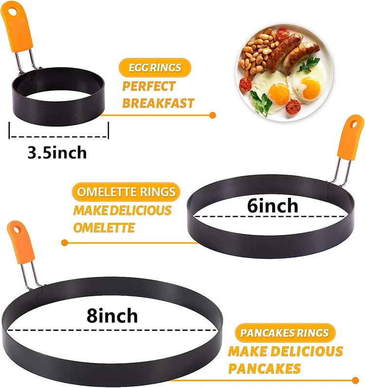 LMETJMA-Juego de moldes para tortitas, anillos para huevos, anillo para huevos fritos de acero inoxidable, moldeadores de tortitas con mango de silicona JT195