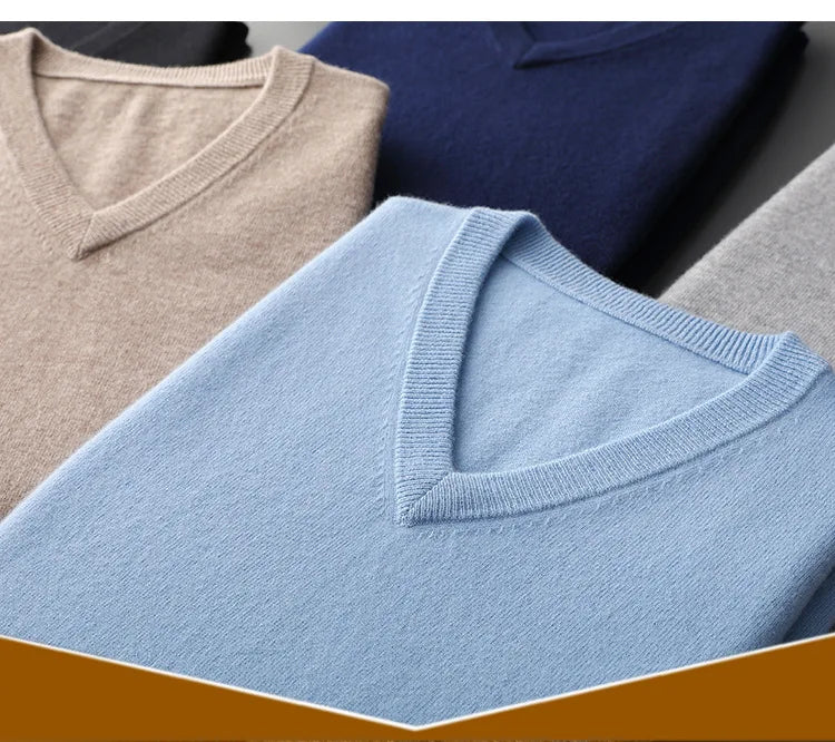 Buzo de punto con cuello en V para hombre - Algodón y Cachemira