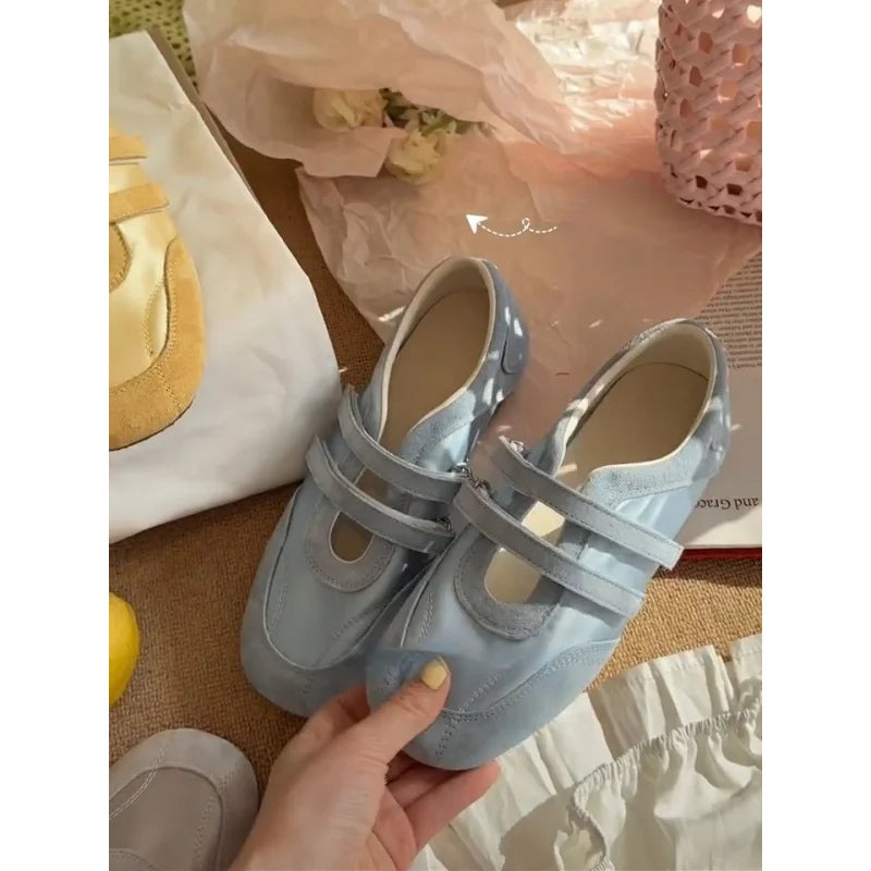 Zapatos Mary Jane para Mujer, Primavera-Otoño 2026 |   Zapatos Planos de Lona Estilo Francés |   Zapatos Casuales con Puntera Ancha, Suela Suave y Cierre de Velcro