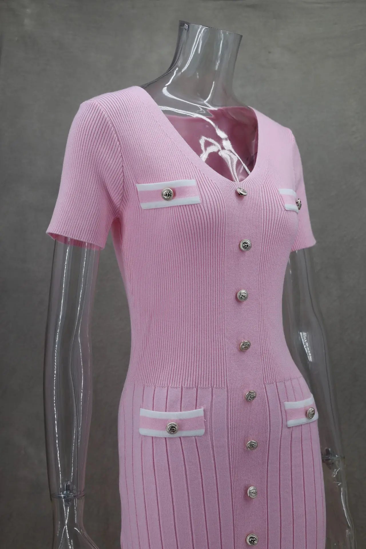 Vestido largo de punto con cuello en V para mujer, suéter elegante de un solo pecho, ropa de calle ceñida al cuerpo, moda de verano, 2024