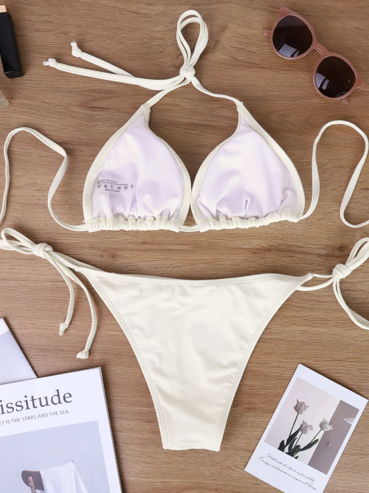 Traje de Baño de Dos Piezas para Mujer, Estilo Clásico de Verano 2026, Estilo Playero, Sexy, con Tirantes, Espalda Descubierta, Bikini