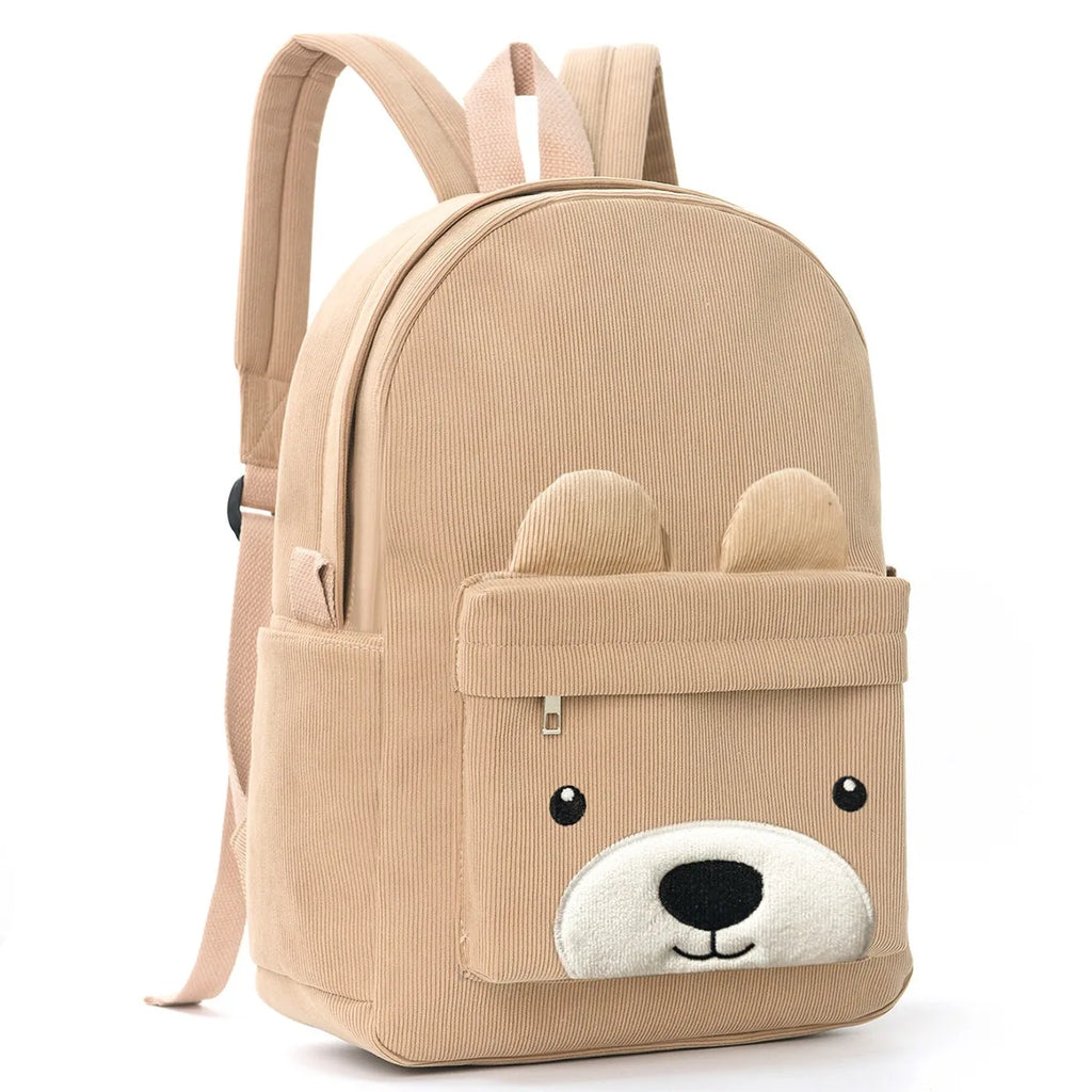 Mochila Infantil de Pana, Mochila Escolar Primaria, Mochila Casual de Moda con Diseño de Oso, Mochila de Gran Capacidad