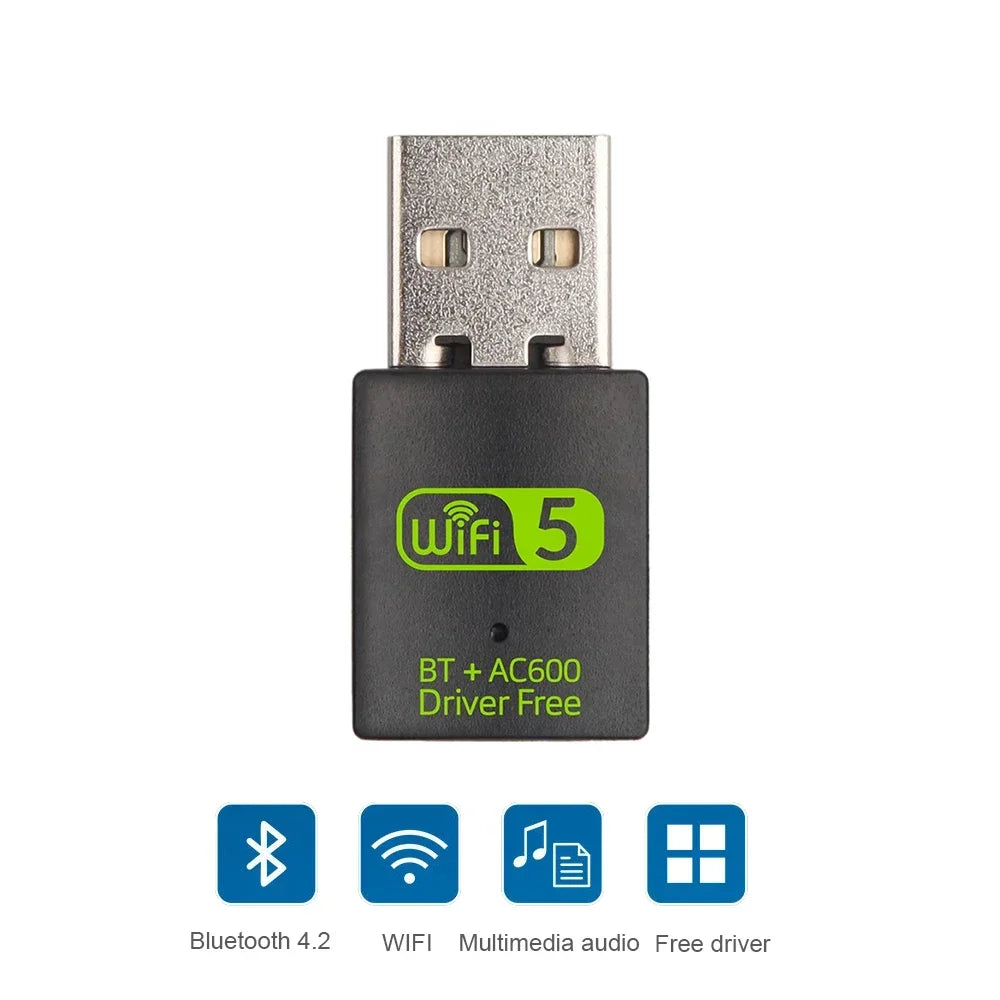 Adaptador USB WiFi Bluetooth de 600Mbps 2 en 1 BT 4.2 de doble banda 2.4G/5GHz, tarjeta de red inalámbrica sin controlador para PC, portátil y computadora de escritorio