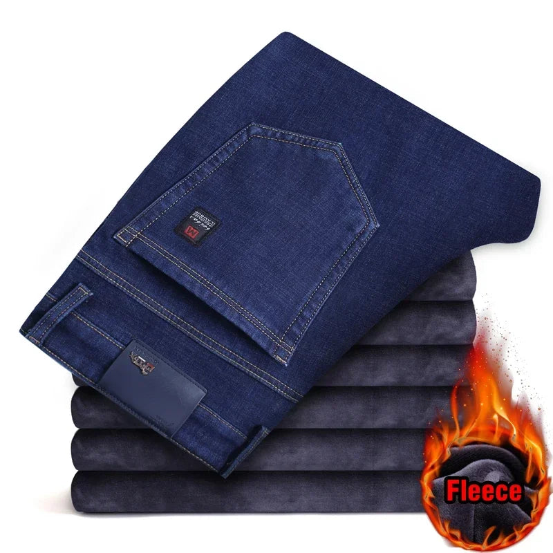 Pantalones Vaqueros de Lana Cálidos para Hombre, Gruesos, Negro y Azul