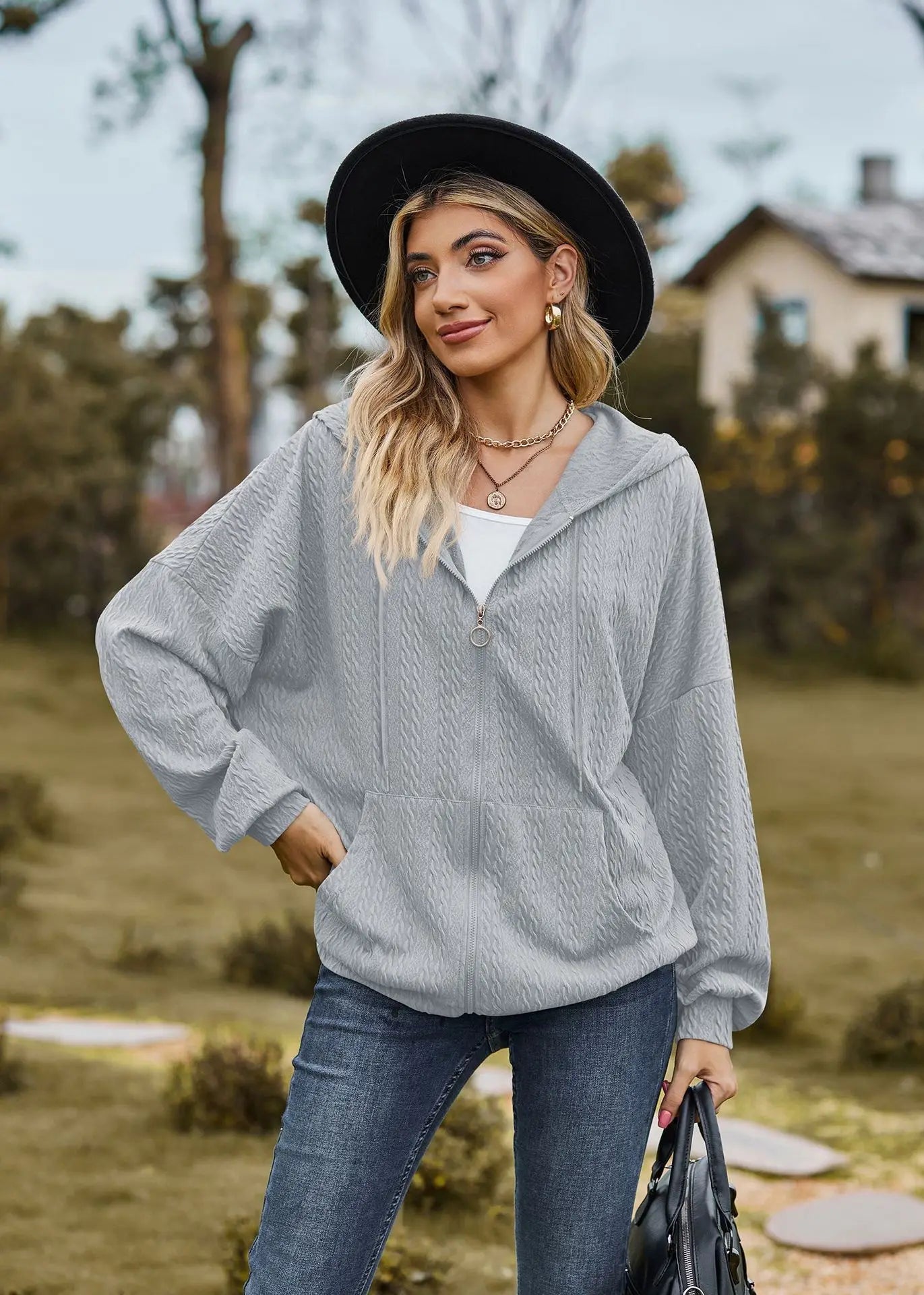 Sudadera con cremallera para mujer, abrigo informal de manga larga, ropa de calle de Color liso, holgado, Harajuku, otoño e invierno, 2024