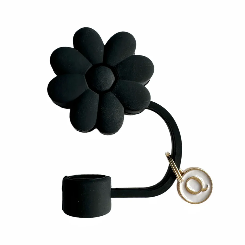 Tapas de Paja de Silicona con Diseño Floral - 26 Letras (Negro)
