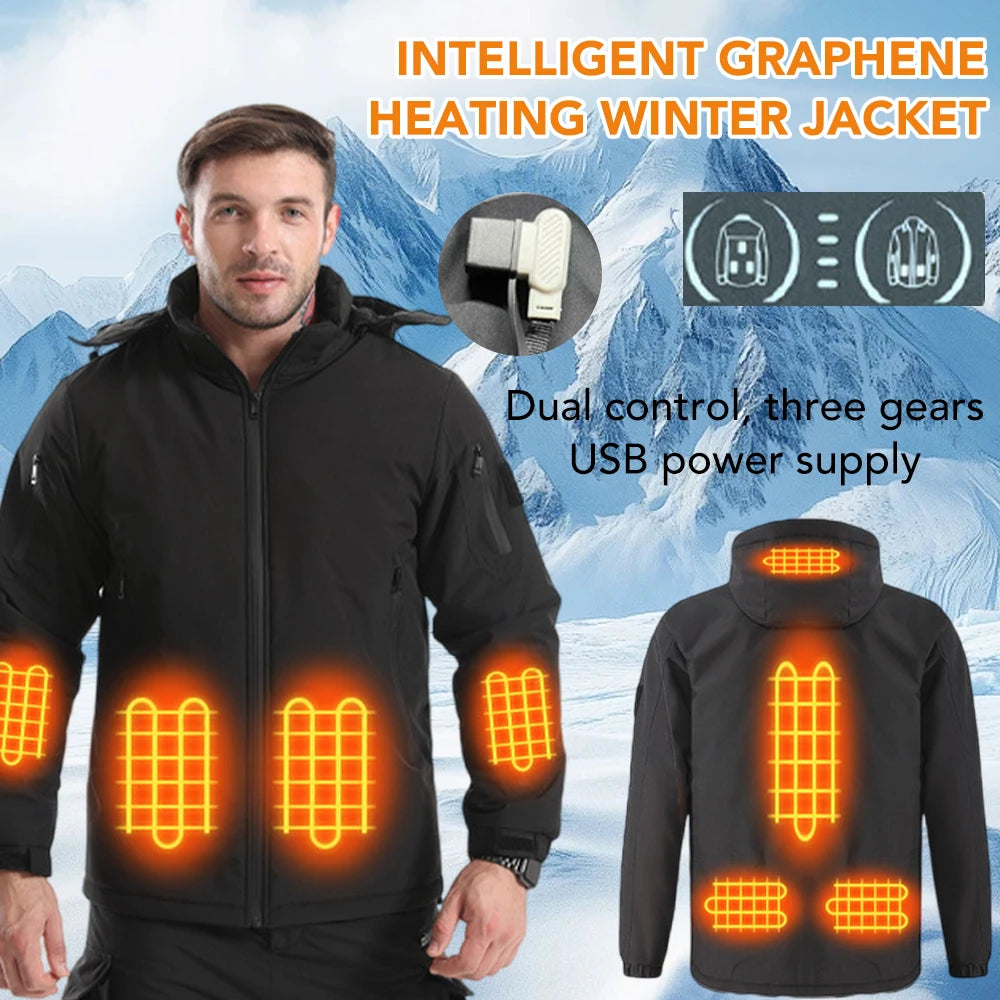 Chaqueta Calefactora de Grafeno con Capucha USB — 8 Zonas de Calor