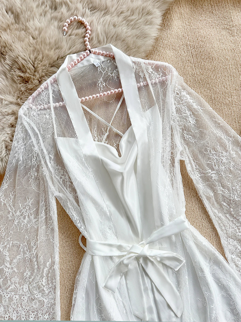 Conjunto de Camisón y Bata de Encaje para Mujer — Ropa de Dormir Sexy
