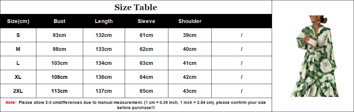 2024 verano elegante mujeres Maxi vestidos moda estampado verde manga larga cuello en V ajuste de cintura Vestido largo Mujer Vestido de fiesta
