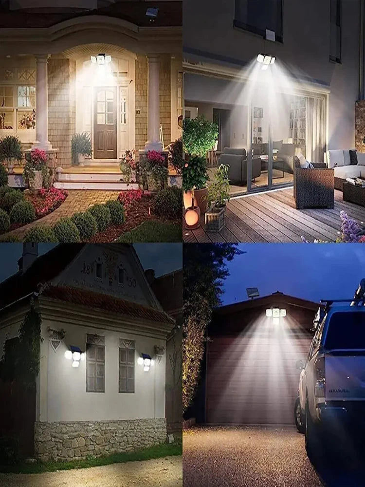 Lámpara Solar 4 Cabezales 122LED 3000 Lúmenes Sensor de Movimiento
