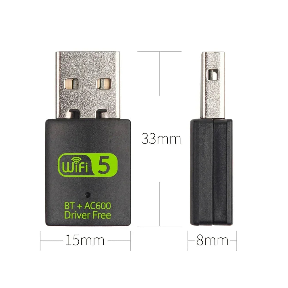 Adaptador USB WiFi Bluetooth de 600Mbps 2 en 1 BT 4.2 de doble banda 2.4G/5GHz, tarjeta de red inalámbrica sin controlador para PC, portátil y computadora de escritorio