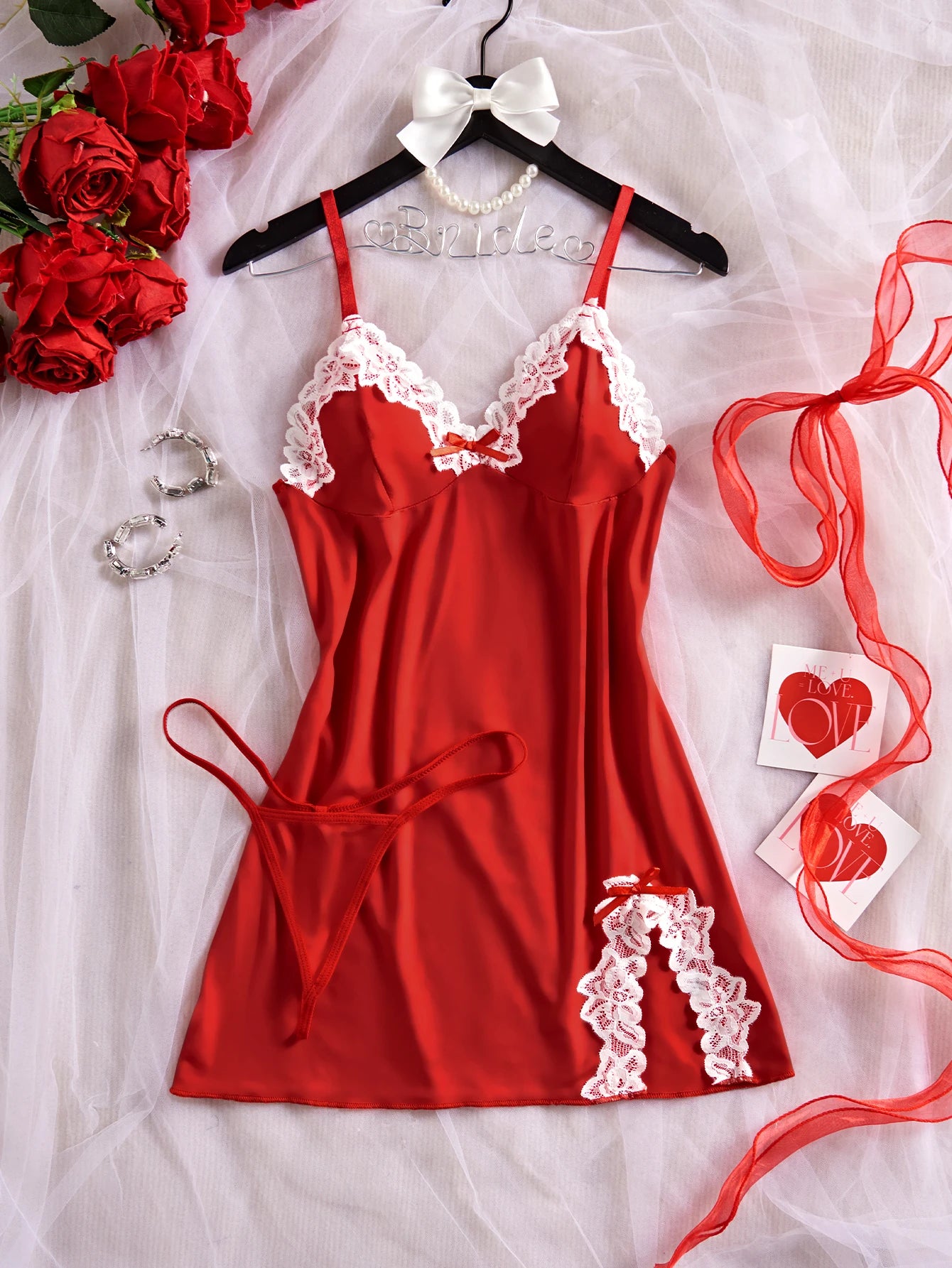 Camisón de Encaje con Lazo para Mujer, Lencería Babydoll