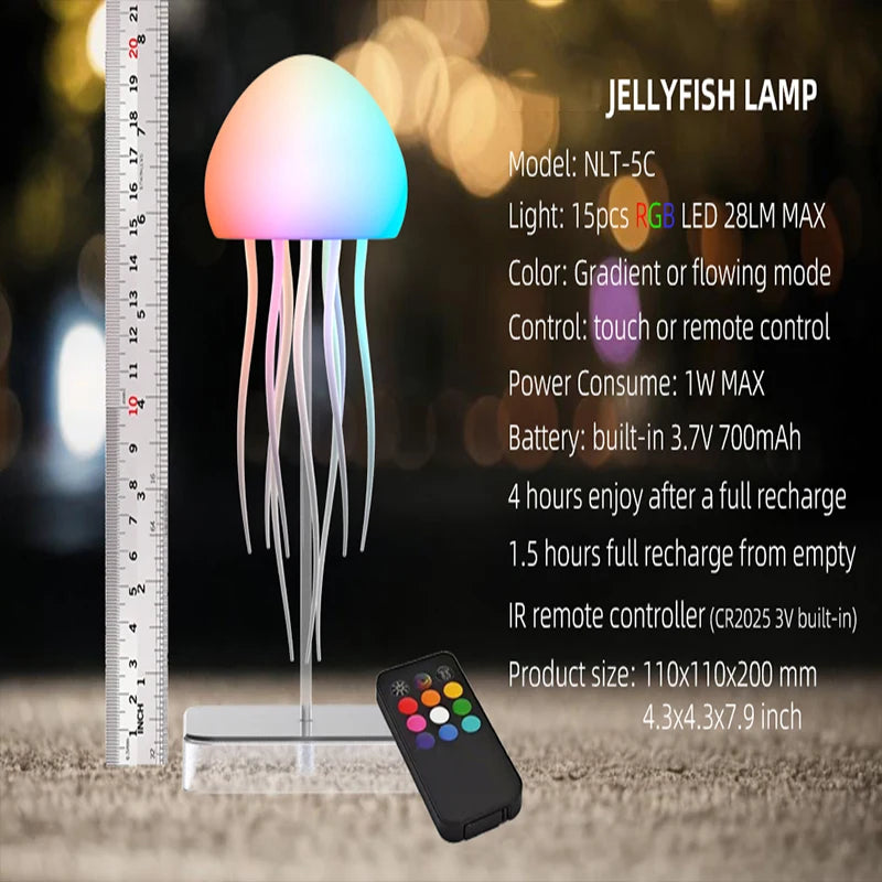 Lámpara LED de medusas con 9 tentáculos, 2 modos de trabajo, batería de larga duración, efectos de luz degradados de color con control remoto