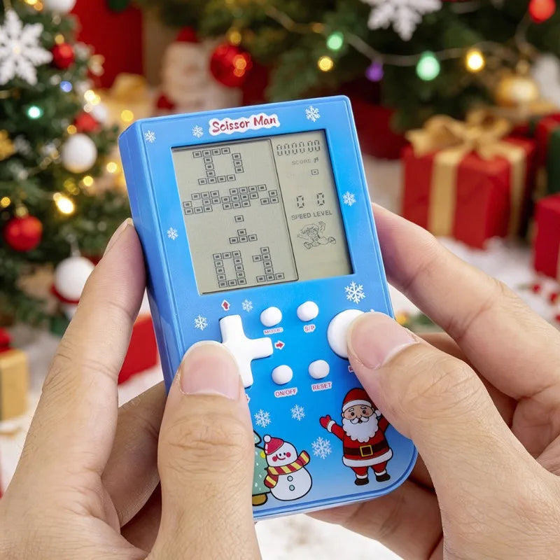 Consola de Juegos Retro con Diseño de Ladrillos Navideños, Tetris con Temática Festiva, Consola Electrónica Portátil, Regalo Festivo