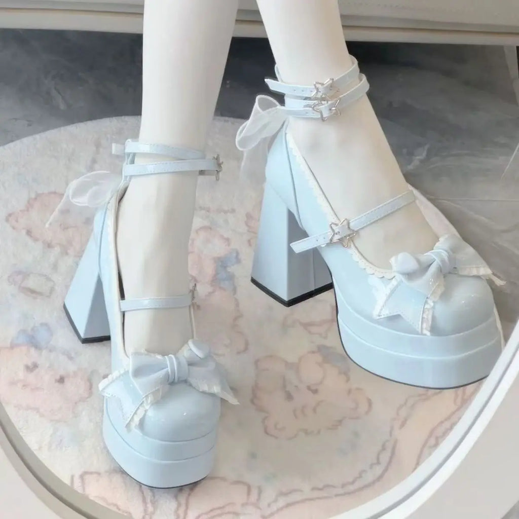 Zapatos Mary Jane de Tacón Alto con Plataforma y Moño – Mujer