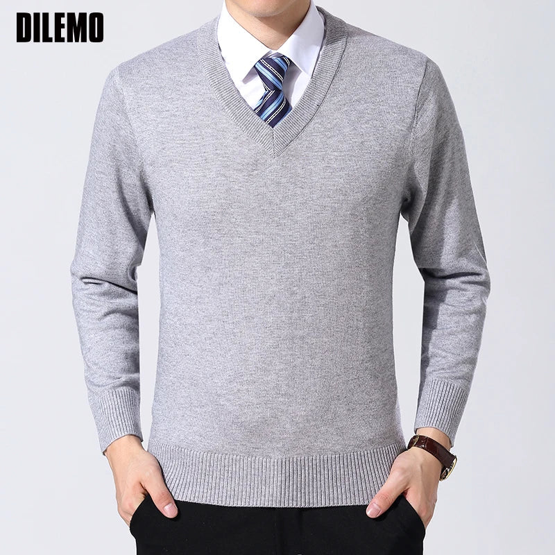 2025 nueva marca de moda suéter para hombre jersey con cuello en V jerséis ajustados tejido grueso cálido otoño estilo coreano ropa Casual para hombre