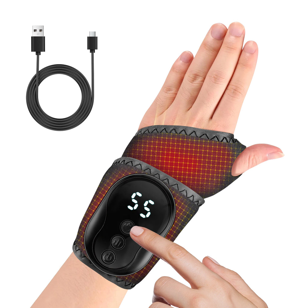 Masajeador de manos y muñecas con calefacción eléctrica, compresa caliente con vibración, protector de muñeca, pulsera inalámbrica para relajación muscular