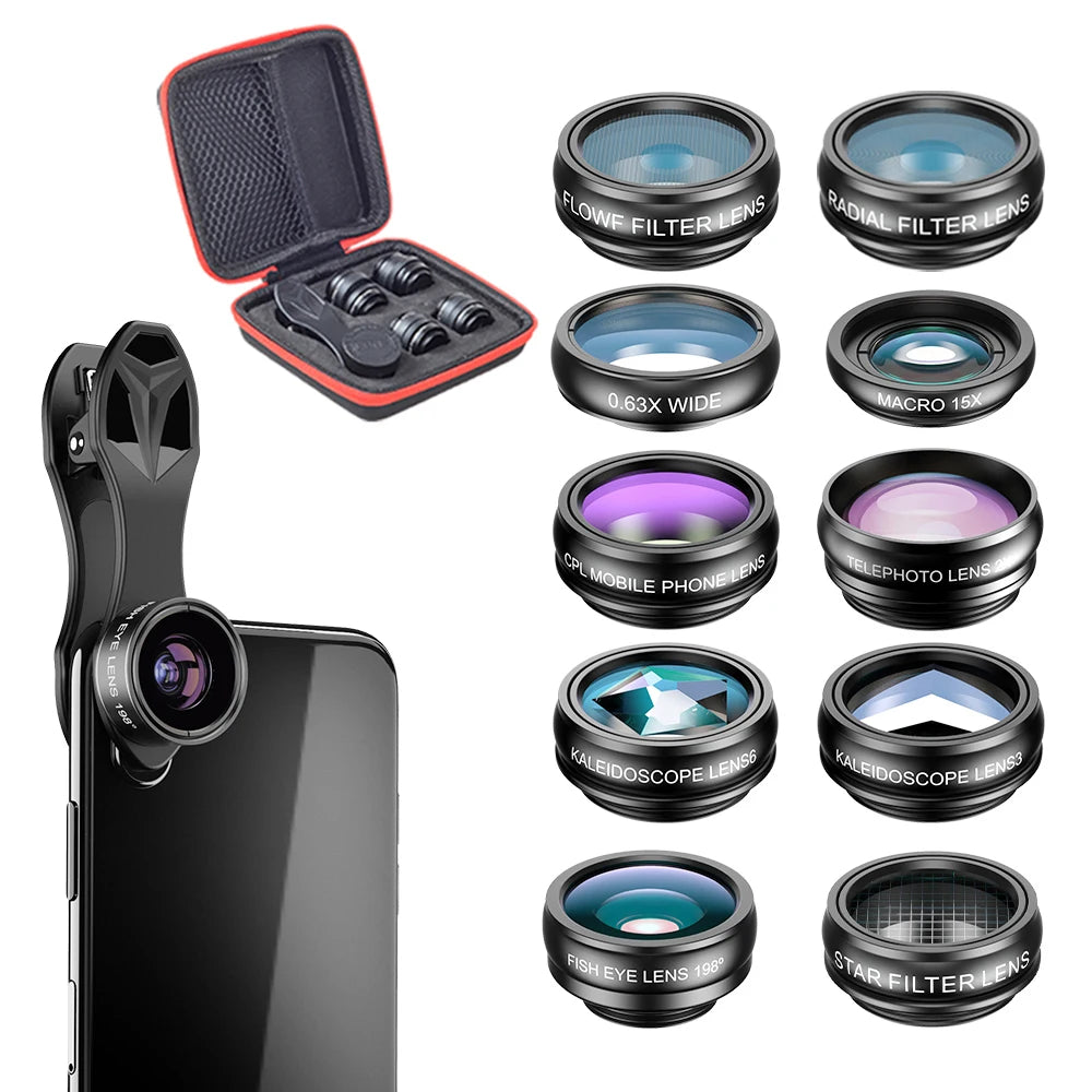 Kit de Lentes APEXEL 10 en 1 para Teléfono Inteligente