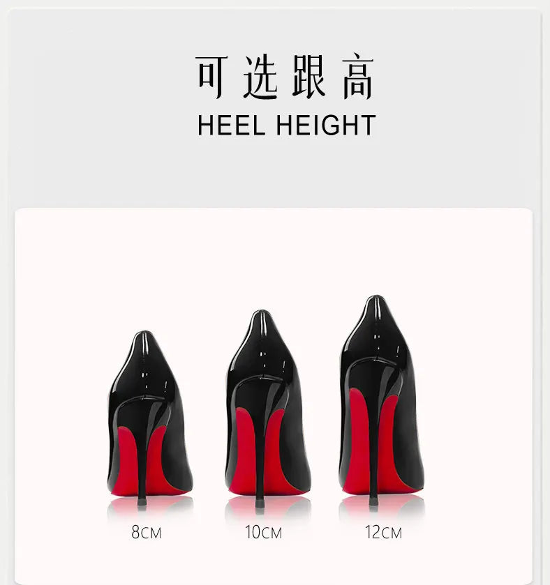 Stilettos de Mujer Charol Suela Roja Punta Fina Tacón Alto