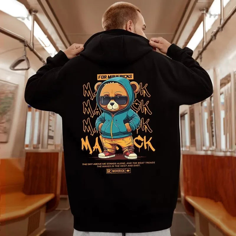 M-8XL estilo americano calle americano pequeño oso estampado Sudadera con capucha de gran tamaño pareja Sudadera con capucha estudiante grande suéter con capucha de terciopelo suave
