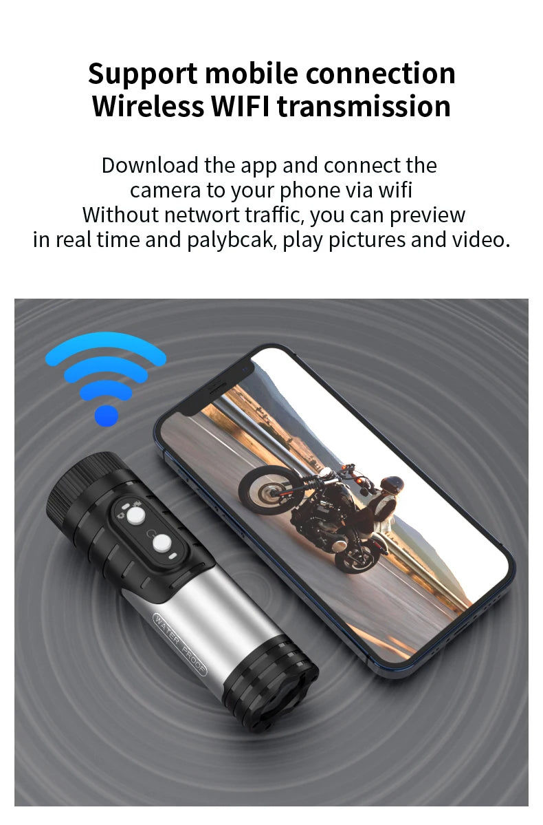 Cámara de acción FHD 1080P WiFi para bicicleta y casco, impermeable IP66