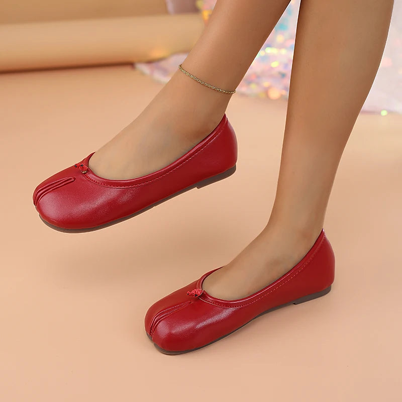 2025 Mocasines separadores de dedos de cuero para mujer, zapatos planos, cómodos, transpirables, informales