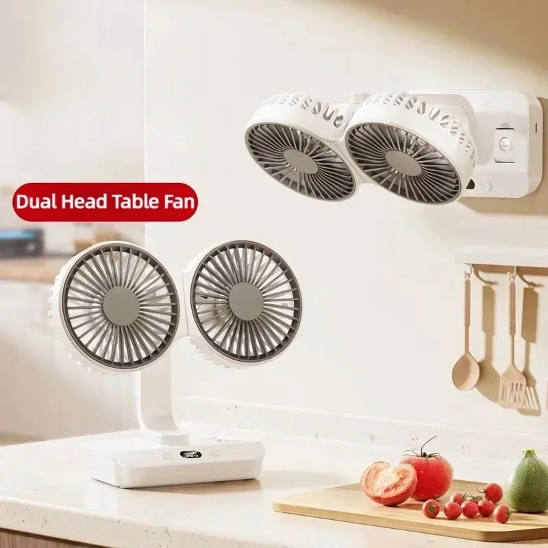 Ventilador vibrador multifunción de doble cabezal, dispositivo portátil con pantalla Digital de alta definición y 4 engranajes ajustables, luces nocturnas, novedad de 2024