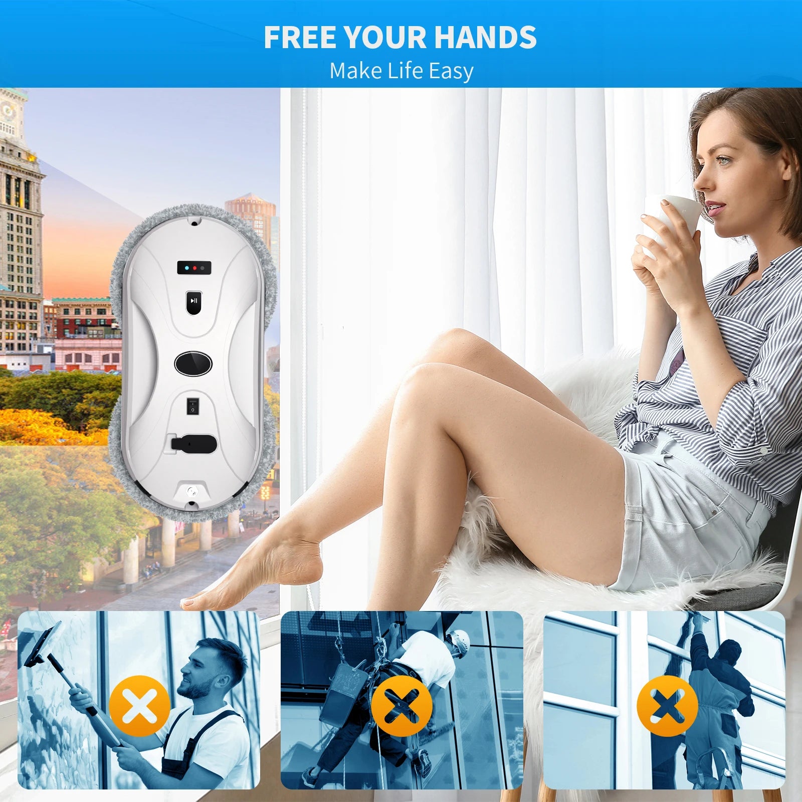 Robot Limpiacristales con Pulverizador de Agua, Control Remoto Inteligente, Robot Eléctrico para Limpiar Vidrios, Aspiradora para el Hogar