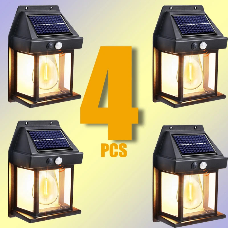 Luz de pared impermeable para exteriores con energía Solar con Sensor de movimiento filamento de tungsteno decoración de jardín lámpara LED 3 modos 1-4 Uds