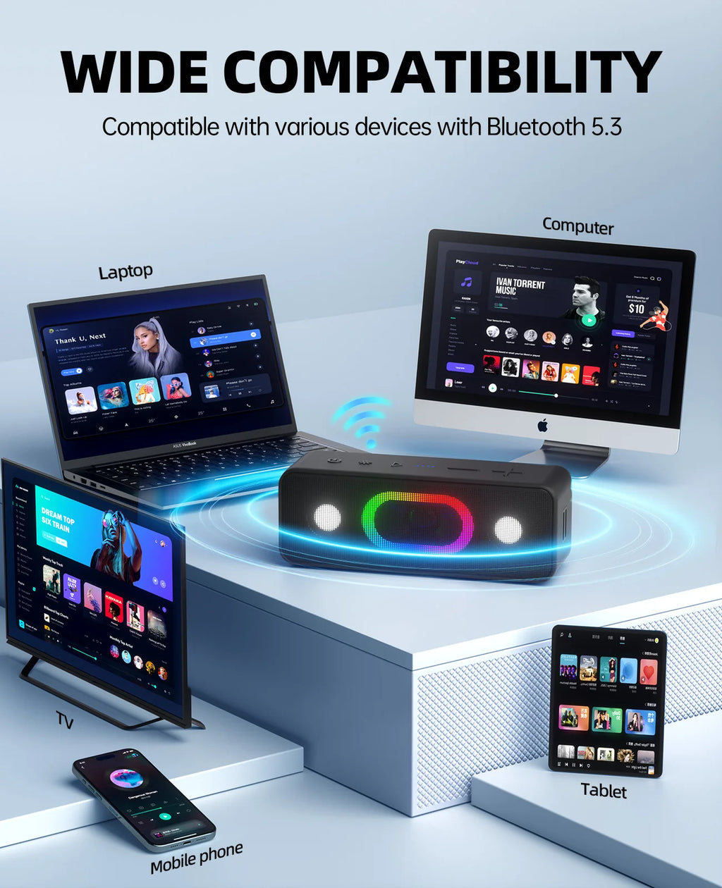 Ortizan S11 Altavoz Bluetooth portátil con luces Altavoces de computadora Bluetooth para escritorio, altavoces para juegos para PC, computadora portátil, tableta