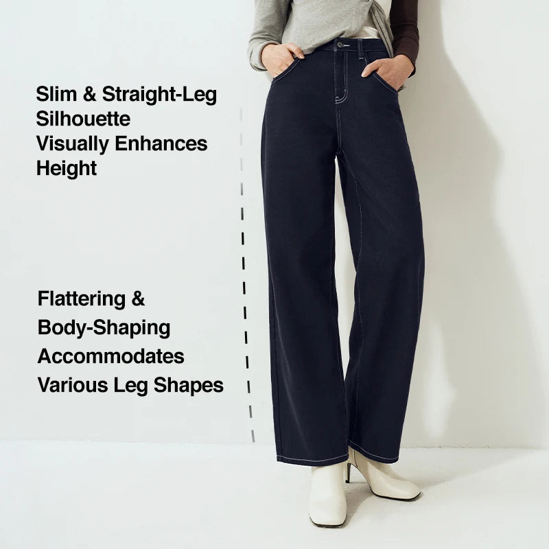 Jeans de Pierna Ancha con Forro Polar para Mujer, Cintura Alta, Cómodos