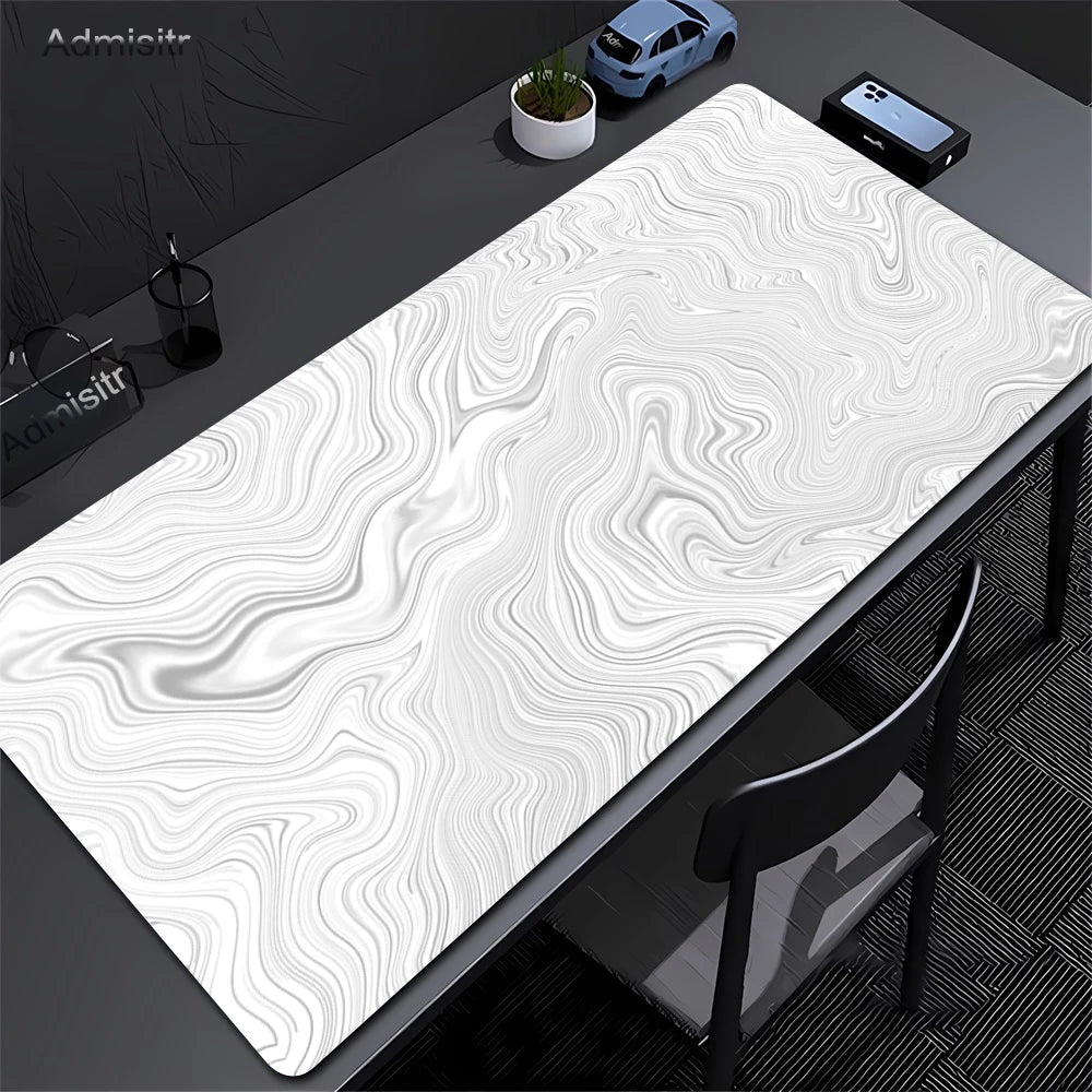 Alfombrilla de escritorio XXL, alfombrilla de ratón líquida Strata blanca y negra, alfombrilla de ratón abstracta grande, alfombrilla de escritorio para juegos con Lockedge, alfombra antideslizante para oficina