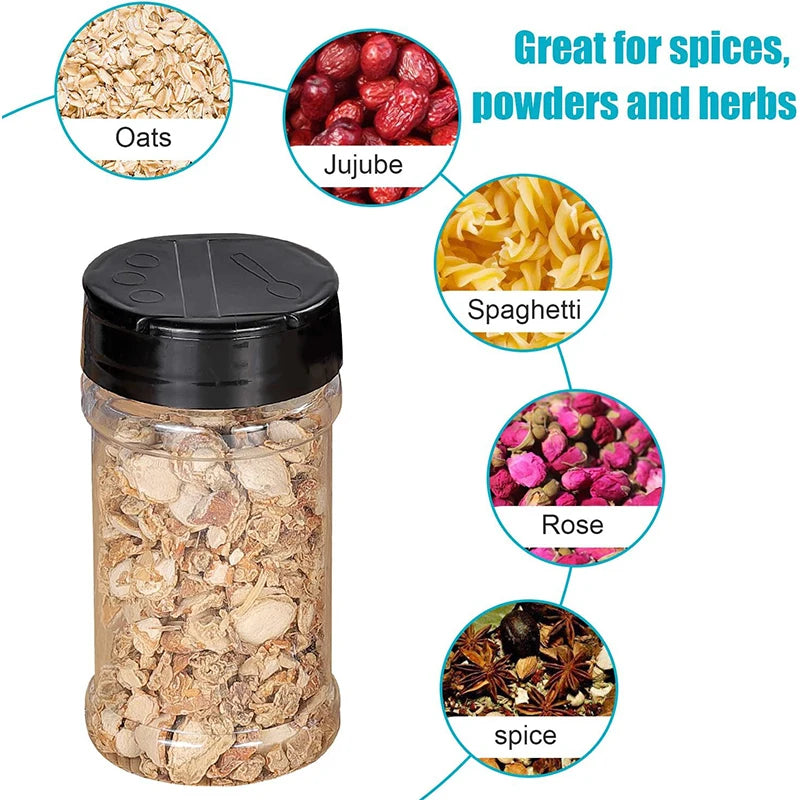LMETJMA-tarro de especias de plástico transparente con tapas agitadoras, contenedores de condimentos para cocina, almacenamiento de especias en polvo, JT198