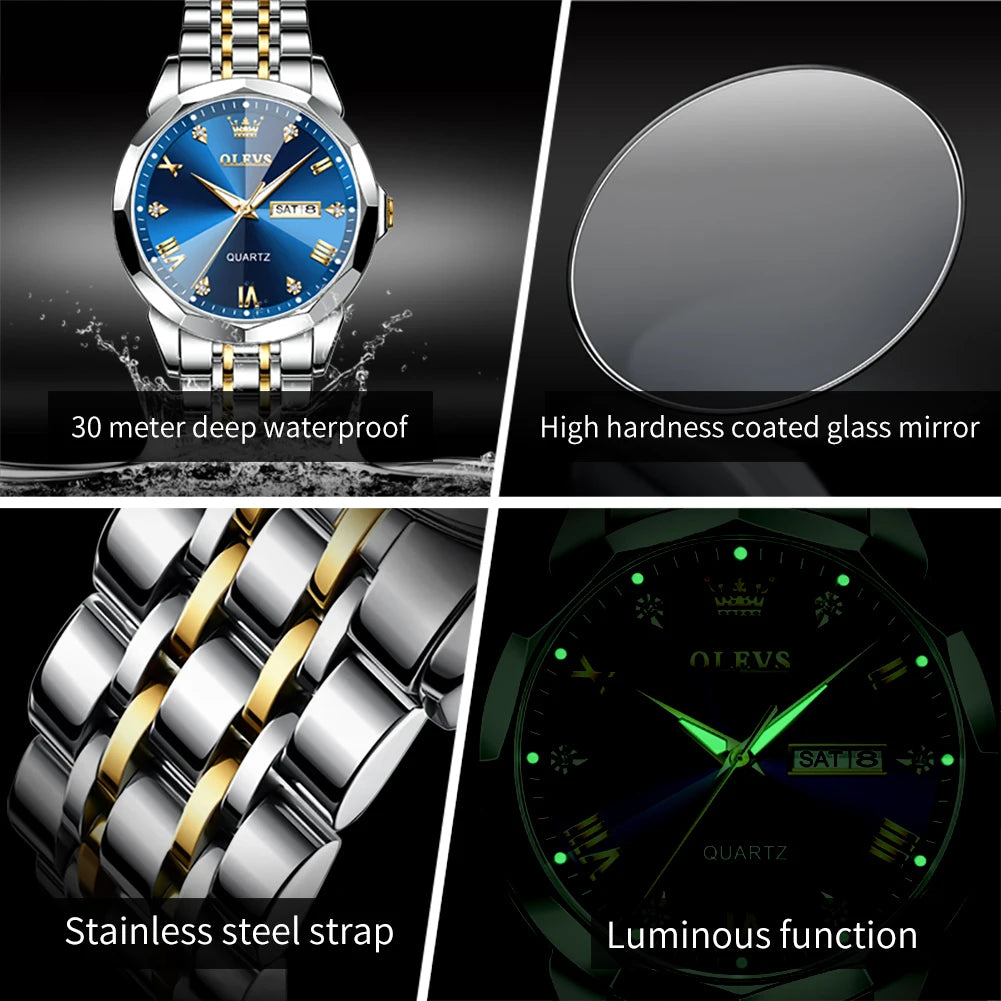 Reloj de Cuarzo OLEVS para Hombre con Acero Inox y Doble Calendario
