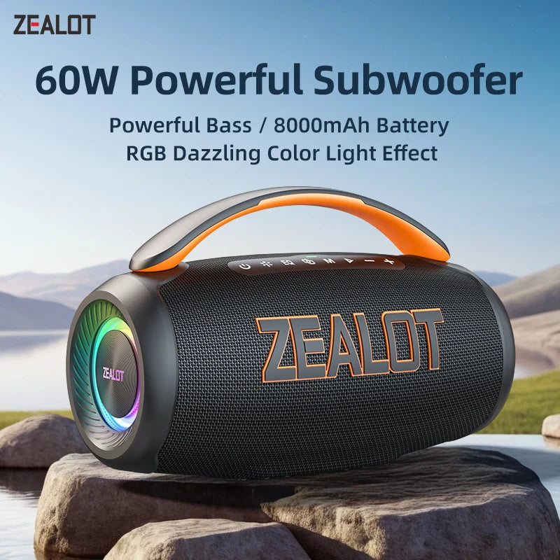 Altavoz Zealot-P12 Altavoz Bluetooth portátil de 60 W con IPX6 resistente al agua, mango cómodo, iluminación controlable, TF, USB