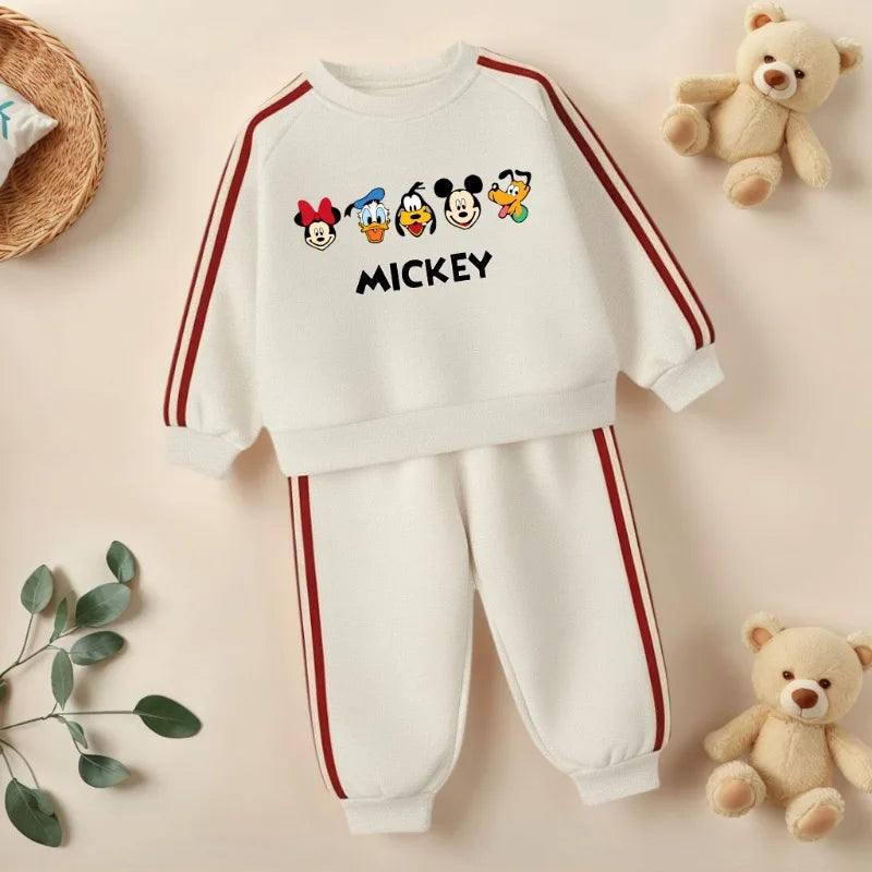 Conjuntos de sudaderas informales con estampado de dibujos animados para niños, sudaderas con capucha y cuello redondo, pantalón largo, traje de dos piezas, chándal para niñas, primavera 2026