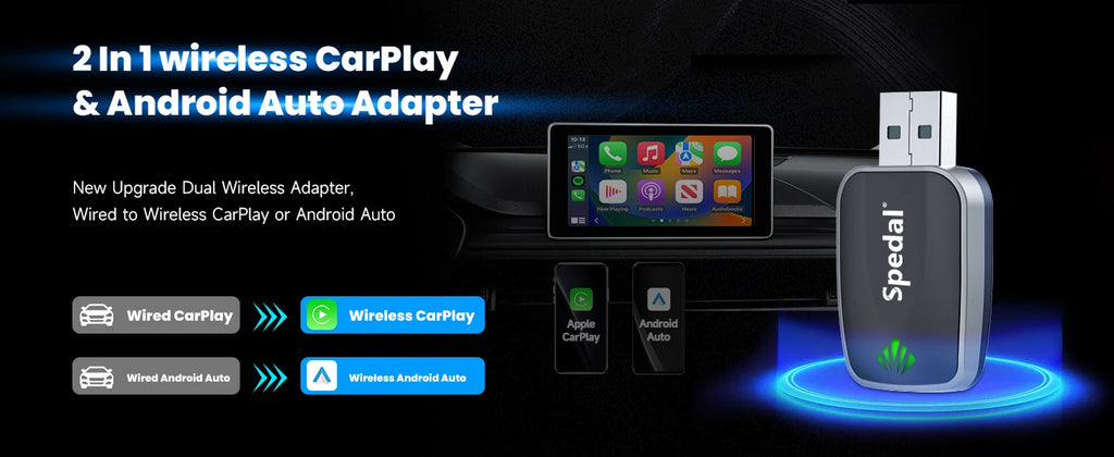 Adaptador CarPlay 2 en 1 con cable a inalámbrico y adaptador inalámbrico Android Auto Plug & Play