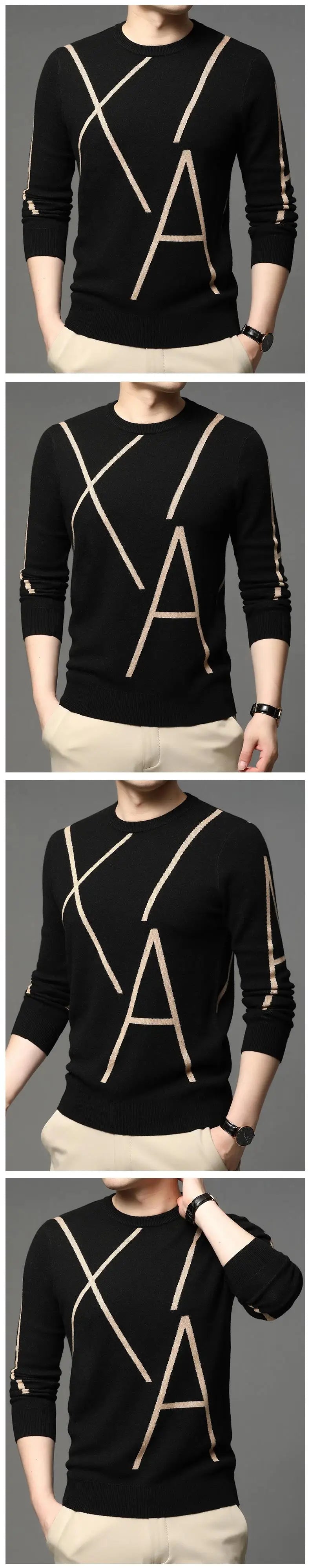 2025 nueva marca de moda de punto de gama alta de diseñador de lana de invierno suéter negro para hombre fresco otoño Casual Jumper ropa para hombre