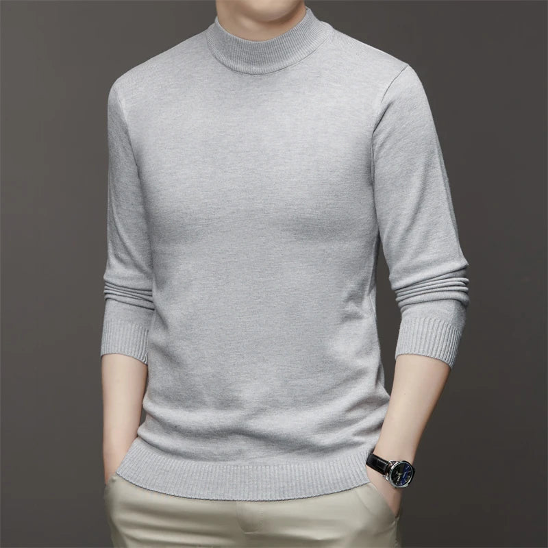 Suéter de color sólido de manga larga con cuello medio alto para hombre de 7 colores Top suave, cálido y cómodo con base