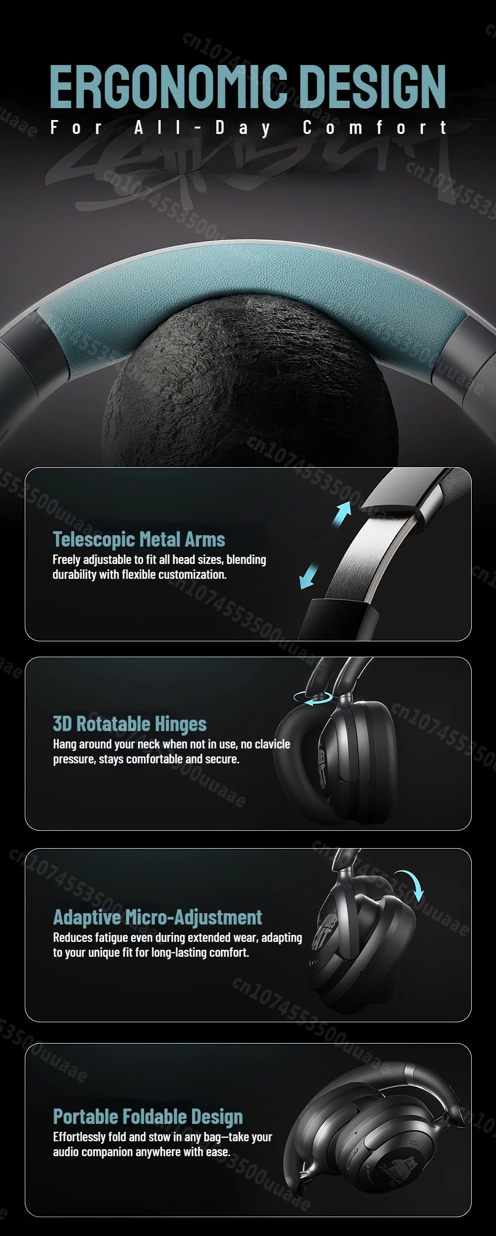 Zombies Cat S10 ANC auriculares Bluetooth 6,0-auriculares con cancelación activa de ruido de 45dB estéreo HiFi cable supraaural/auriculares inalámbricos
