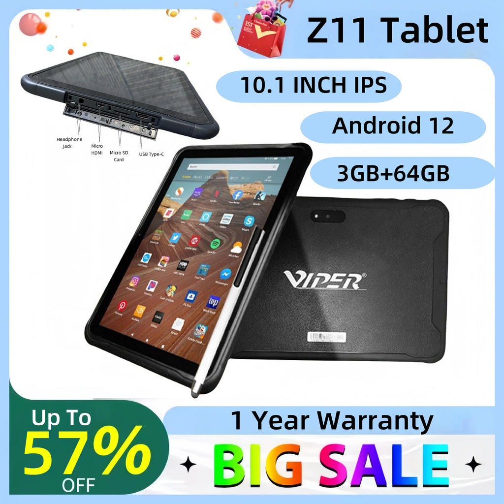 Tablet PC Android 12 de 10.1 Pulgadas con Lápiz Óptico Gratuito, 3GB de RAM, 64GB de ROM, CPU MT8168, WIFI, HD-MI, Resistente al Agua, Caídas y Polvo