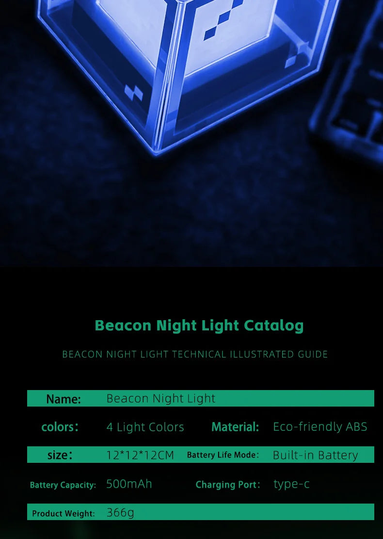 Lámpara de baliza estilo píxel, luz nocturna de escritorio, atmósfera de ordenador brillante, adorno de juego, regalo, iluminación decorativa recargable