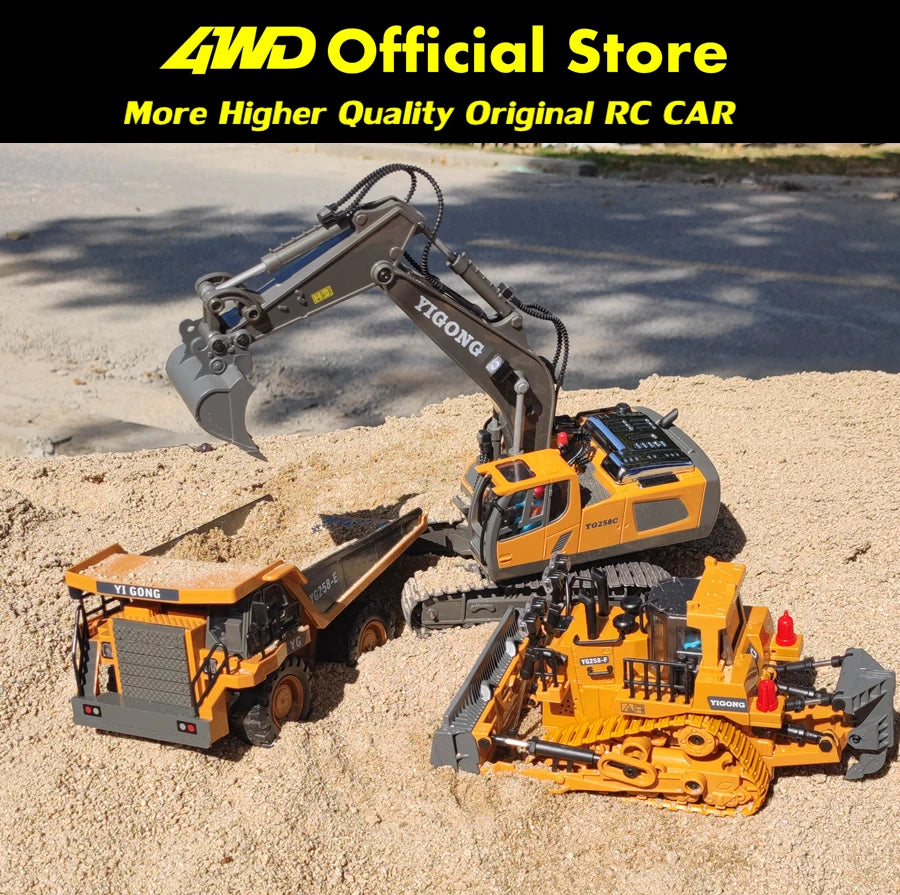 Excavadora, Volquete y Bulldozer RC 4WD con Control Remoto, Vehículos de Construcción