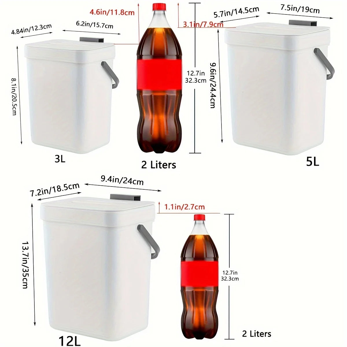 Bote de basura silencioso y cerrado que ahorra espacio: 3/5 L, cubo sellado ecológico para cocina y oficina, no necesita electricidad
