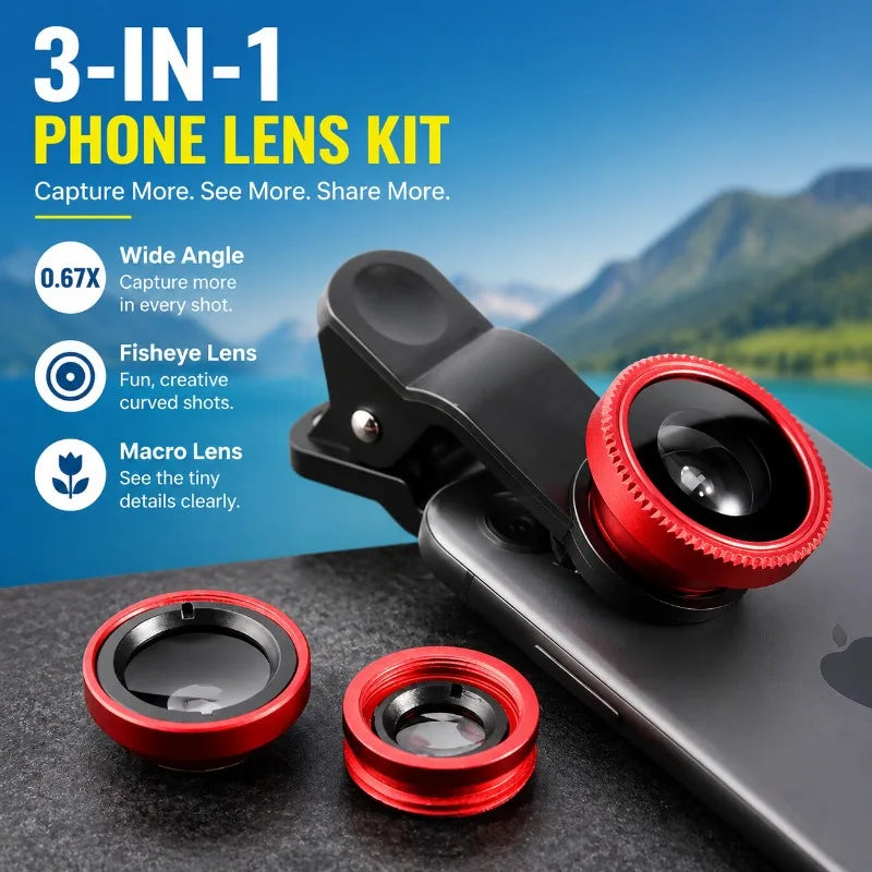Kit de Lentes para Teléfono Gran Angular y Ojo de Pez HD