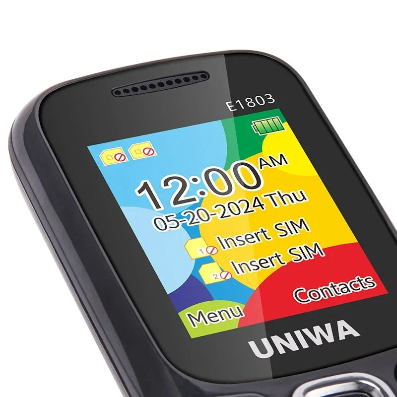 UNIWA E1803 2G precio bajo delgado GSM Mini teléfono móvil Dual SIM T9 teclado 800mAh batería Radio inalámbrica linterna teléfono para personas mayores