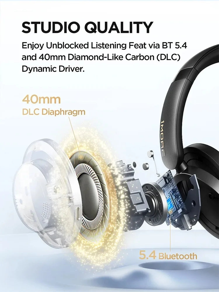 Auriculares 1MORE SonoFlow Pro HQ51 ANC Bluetooth 5.4 Hi-Res LDAC con controlador DLC de 40 mm, QuietMax ANC de 42 dB, batería de 100 horas, auriculares supraaurales